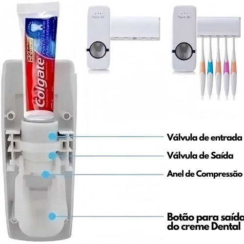 Suporte para 5 Escovas + Dispenser automático de Pasta de Dente