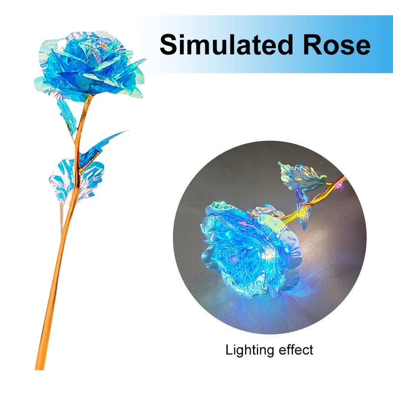 Rosa de Simulação Imortal em Bouquet de Dia dos Namorados Folheada a Ouro com LED para Presente de Aniversário de Festival para Casa